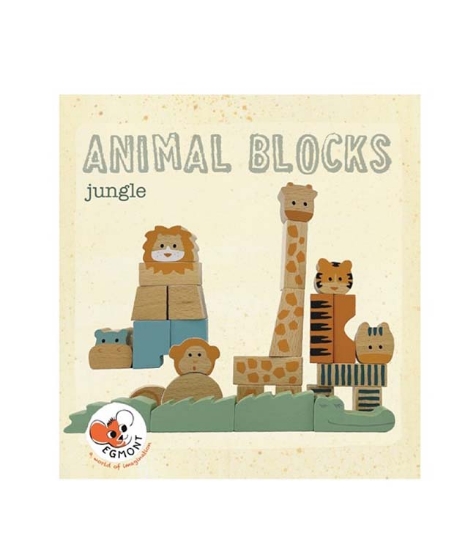 Imagine Animalele junglei din cuburi de lemn natur, toys