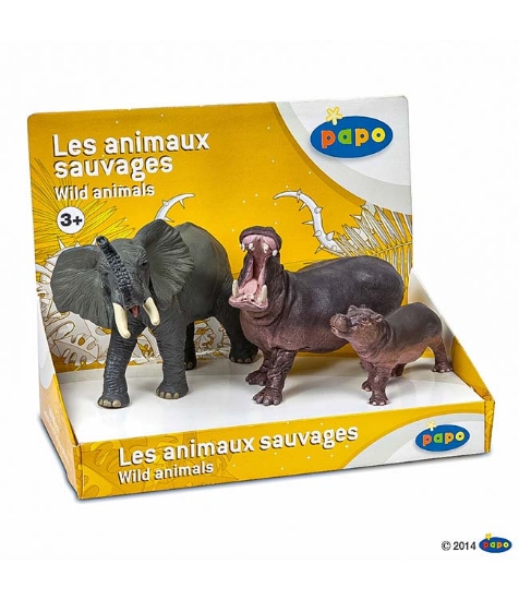 Imagine Set animale salbatice Elefant, Hipopotam si Hipopotam pui