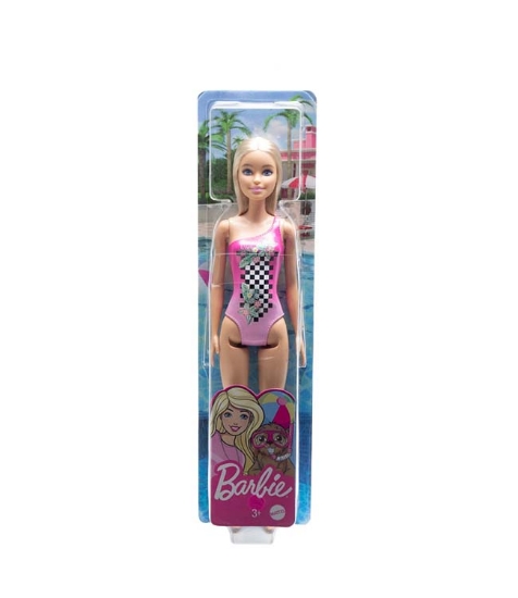 Imagine Papusa Barbie blonda cu costum de baie roz
