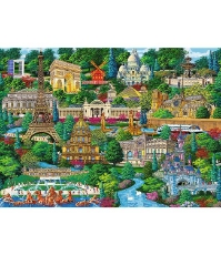 Imagine Puzzle Trefl din lemn 1000 piese Obiective turistice faimoase din Franta