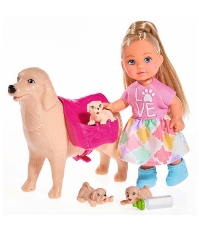 Imagine Papusa Evi Love Dog Sitter 12 cm cu 4 figurine si accesorii