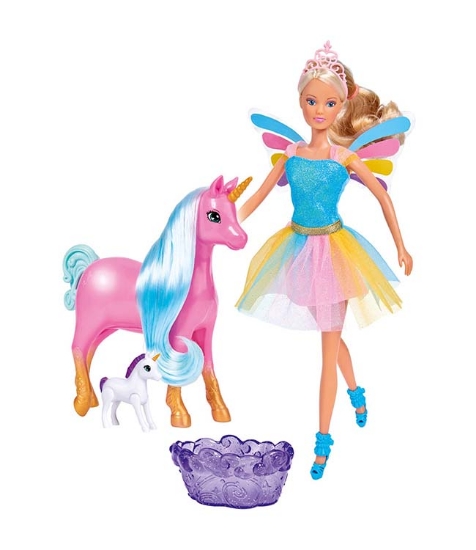 Imagine Papusa Steffi Love Welcome Unicorn 29 cm cu 2 figurine si cadita