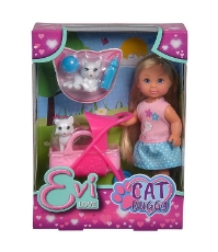 Imagine Papusa Evi Love Cat Buggy 12 cm cu 2 figurine si accesorii