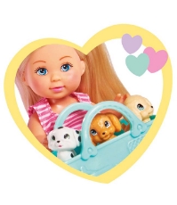 Imagine Papusa Evi Love Puppy Fun 12 cm cu 3 figurine si accesorii