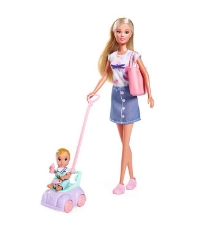 Imagine Papusa Steffi Love Baby Car 29 cm cu figurina si accesorii