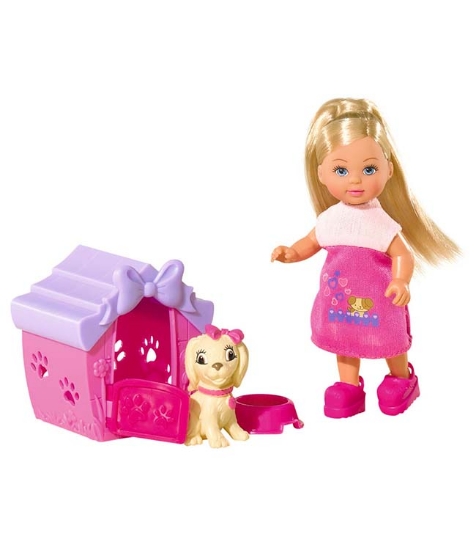 Imagine Papusa Evi Love Dog House 12 cm cu figurina si accesorii