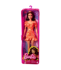 Imagine Papusa Barbie Fashionista bruneta cu rochie rosie cu flori