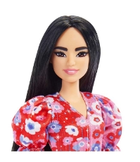 Imagine Papusa Barbie Fashionista bruneta cu rochie rosie cu flori