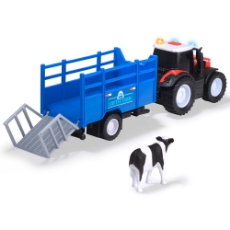 Imagine Tractor Massey Ferguson Animal Trailer 26 cm cu lumini, sunete, remorca si figurina vaca