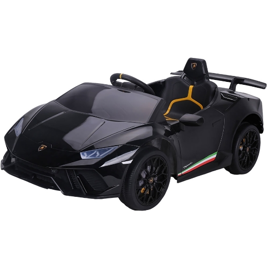 Imagine Masinuta electrica Lamborghini Huracan black cu scaun din piele si roti EVA