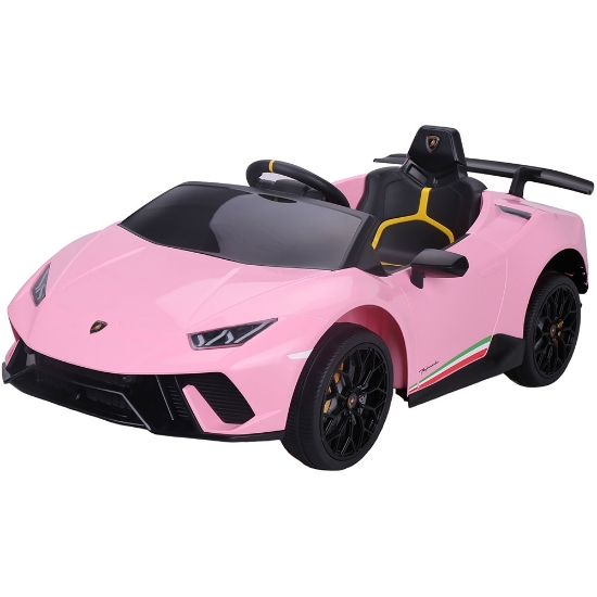 Imagine Masinuta electrica Lamborghini Huracan pink cu scaun din piele si roti EVA