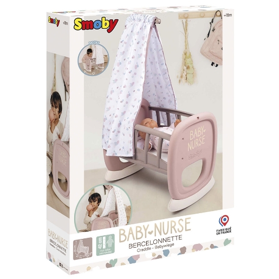 Imagine Leagan pentru papusa Baby Nurse Cradle maro cu baldachin